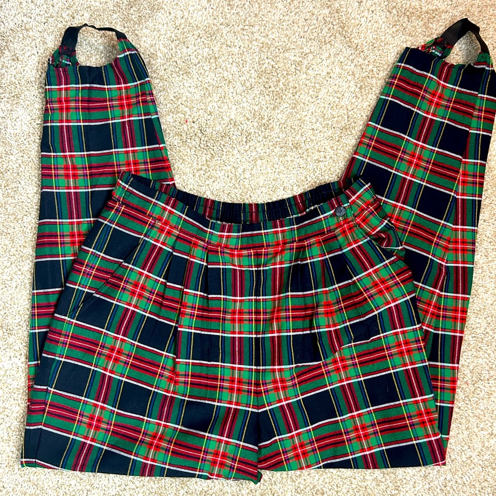 Vintage 90s Red green and black plaid Stirrup Pants Karen Scott sz 12